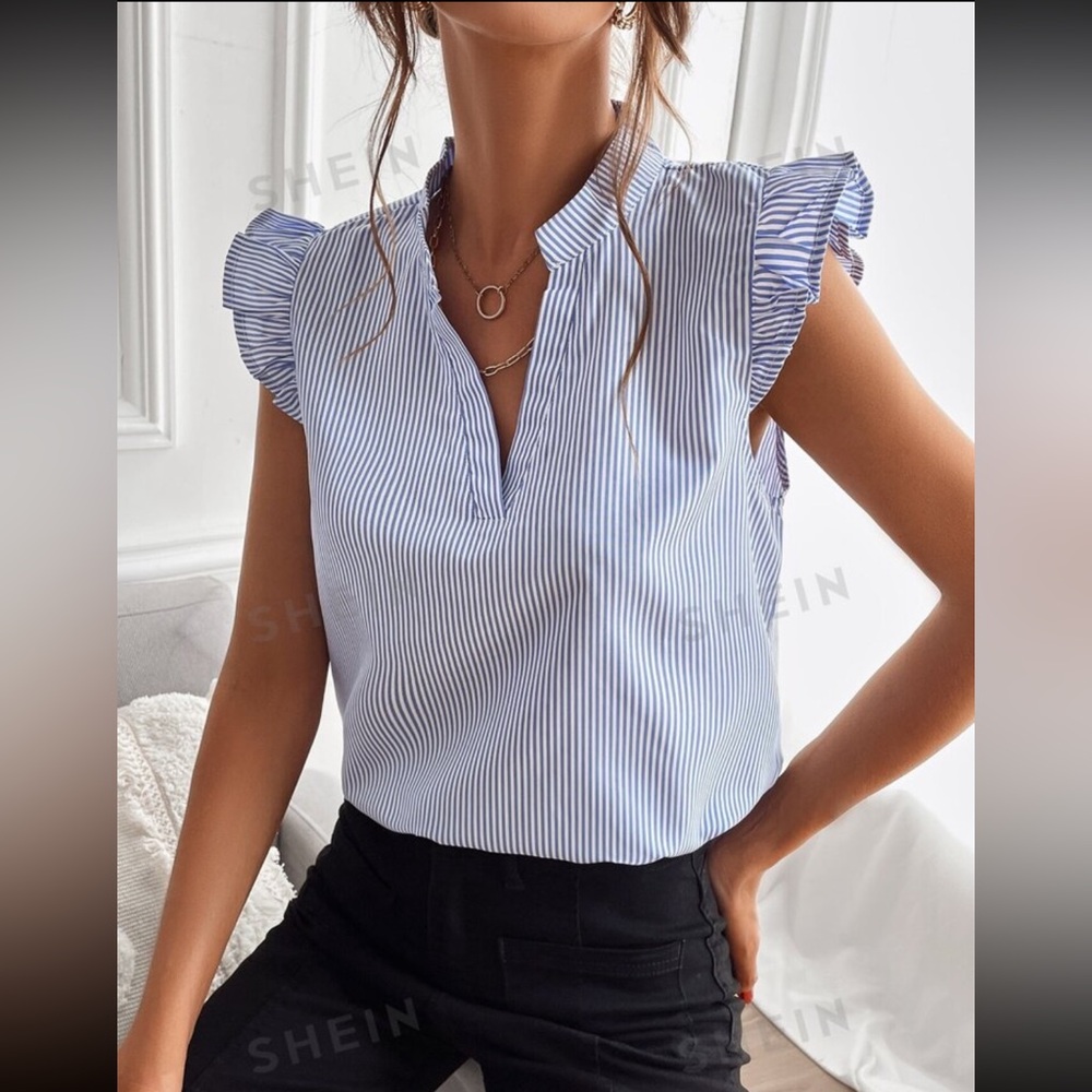 Blue and white stripes top